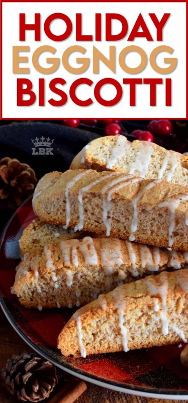 Prepared with eggnog and whiskey, Holiday Eggnog Biscotti is a cookie confection that's all grown up! Perfectly crunchy, delightfully balanced, and terribly tempting; this is the ultimate biscotti! #biscotti #eggnog #christmas #holiday #baking