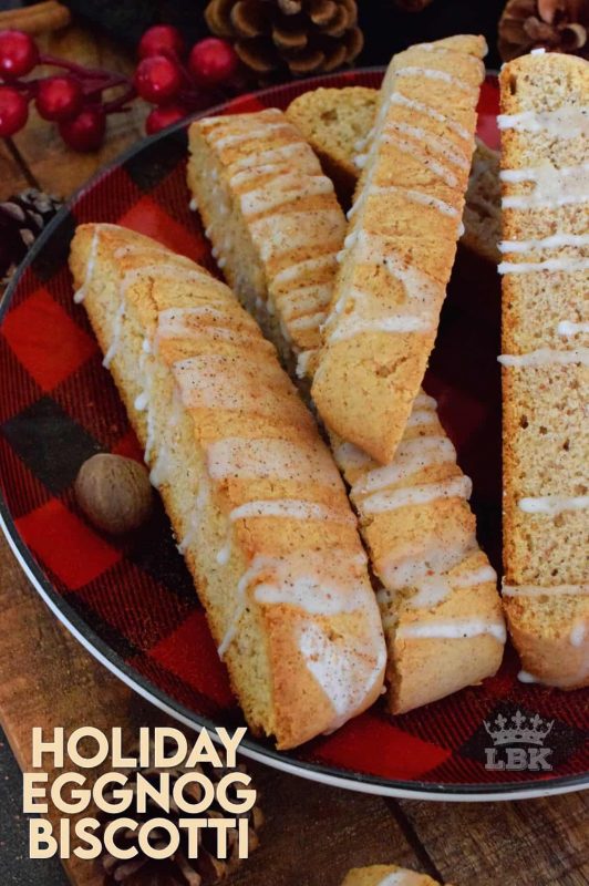 Prepared with eggnog and whiskey, Holiday Eggnog Biscotti is a cookie confection that's all grown up! Perfectly crunchy, delightfully balanced, and terribly tempting; this is the ultimate biscotti! #biscotti #eggnog #christmas #holiday #baking