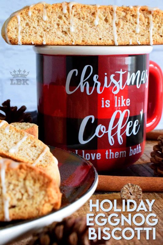 Prepared with eggnog and whiskey, Holiday Eggnog Biscotti is a cookie confection that's all grown up! Perfectly crunchy, delightfully balanced, and terribly tempting; this is the ultimate biscotti! #biscotti #eggnog #christmas #holiday #baking