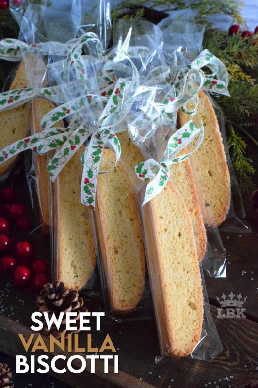 Nothing can beat a classic, and Sweet Vanilla Biscotti is the epitome of classic! Serve this cookie with a piping hot latte; just perfect for dunking on a cold, wintery afternoon! #vanilla #biscotti #christmas #holiday #baking #cookies