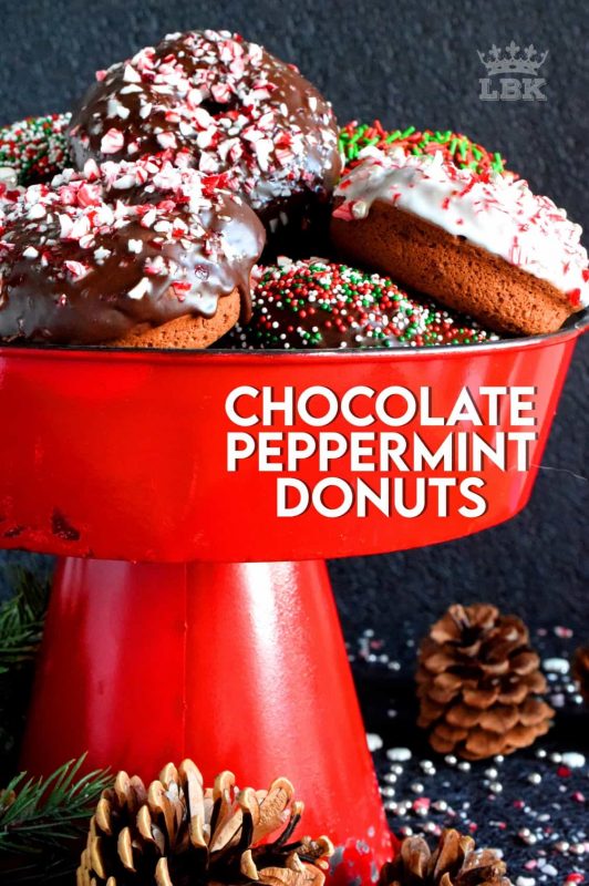 Chocolate and peppermint is a match made in Christmas heaven, which is why these Chocolate Peppermint Donuts are the heavenliest of all donuts! #donuts #homemade #christmas #holiday #baking