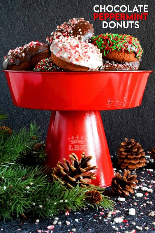 Chocolate and peppermint is a match made in Christmas heaven, which is why these Chocolate Peppermint Donuts are the heavenliest of all donuts! #donuts #homemade #christmas #holiday #baking