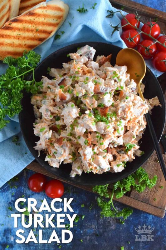 Piled high on a sandwich, or scooped up with your favourite snacking crackers, this is a recipe you won't be able to get enough of! This salad is called Crack Turkey Salad for a reason! #leftoverturkey #turkey #turkeysalad #cracksalad #crack