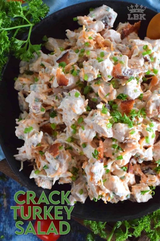 Piled high on a sandwich, or scooped up with your favourite snacking crackers, this is a recipe you won't be able to get enough of! This salad is called Crack Turkey Salad for a reason! #leftoverturkey #turkey #turkeysalad #cracksalad #crack