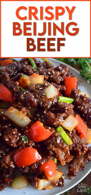 Tender strips of beef, which has been fried until crispy, and then tossed in a sweet, spicy sauce, is what Crispy Beijing Beef is all about! Prepared with onions and peppers, serve with sticky rice for a complete meal! #crispy #friedbeef #beijingbeef #asianbeef #chinesefood #homemadechinesefood #beef