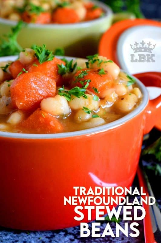 A soup that's worthy of the name stew; meatless and delicious, Traditional Newfoundland Stewed Beans transforms rustic, homey ingredients into a hearty and wholesome meal! #stewedbeans #newfoundland #newfierecipes #stew #soup #newfoundlandrecipes
