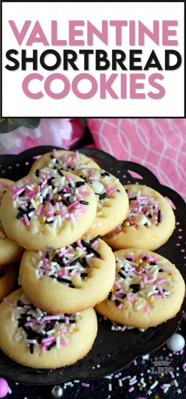 Valentine Shortbread Cookies are not only delicious, but fast and easy too, so that you can have more time to spend with your special valentine! #valentinecookies #valentinetreats #valentinesrecipes #pinkfood #pinkcookies
