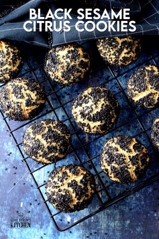 Fashioned after the traditional Sicilian Biscotti Regina, Black Sesame Citrus Cookies are tart and sweet with a crunchy exterior and a melt-in-your-mouth center. Unique and different, these cookies not only taste great, but are made to impress and spark conversation! #sicilian #italian #blacksesame #italiancookies #citrus