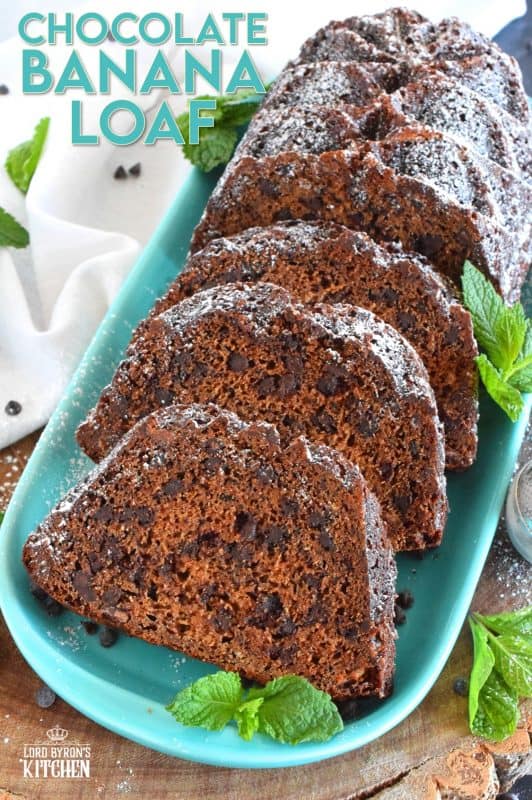 Loaded with milk chocolate chips, this Chocolate Banana Loaf is the most moist and delicious loaf ever! Prepared with only a bowl and a spatula; no sifting or adding ingredients one at a time. Dump everything in a bowl, stir to combine, and bake! #bananabread #loaf #bananachocolate #chocolate #chocolatechip