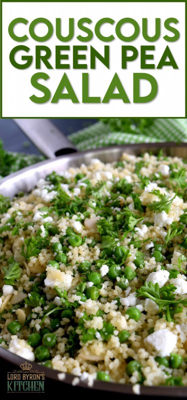 Delightful and flavourful, Couscous Green Pea Salad is prepared with almonds and feta, and gently tossed with a tangy and spicy vinaigrette. Serve this salad cold or at room temperature. It's fresh and delicious; a wholesome meal couldn't possibly get any better than this! #couscous #greenpea #salad #couscousrecipes