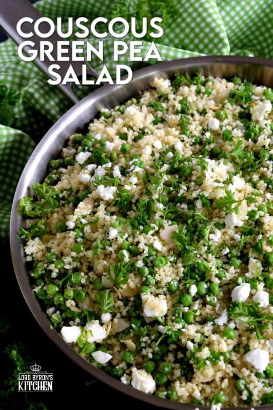 Delightful and flavourful, Couscous Green Pea Salad is prepared with almonds and feta, and gently tossed with a tangy and spicy vinaigrette. Serve this salad cold or at room temperature. It's fresh and delicious; a wholesome meal couldn't possibly get any better than this! #couscous #greenpea #salad #couscousrecipes