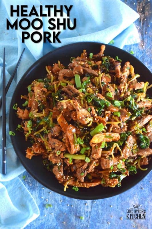 Thinly sliced pork loin chops, stir fried with egg, cabbage, and kale, and tossed in a thick, savoury sauce; Healthy Moo Shu Pork is not only delicious, but is also budget and family friendly! #mooshu #mooshupork #pork #porkchops #asianrecipes #stirfry
