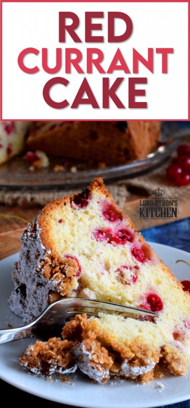 A very simple and rustic cake with a moist center and a crumbly topping. Red Currant Cake is an easy and gorgeous summer dessert! Easily prepared with fresh currants during harvesting season, or with frozen currants throughout the winter months! #red #currant #cake #crumb #topping #currants #redcurrants #coffeecake