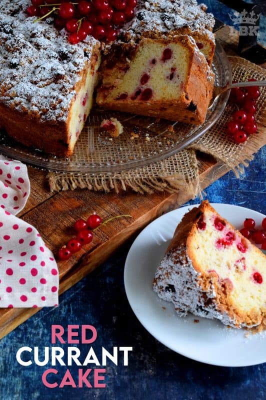A very simple and rustic cake with a moist center and a crumbly topping. Red Currant Cake is an easy and gorgeous summer dessert! Easily prepared with fresh currants during harvesting season, or with frozen currants throughout the winter months! #red #currant #cake #crumb #topping #currants #redcurrants #coffeecake