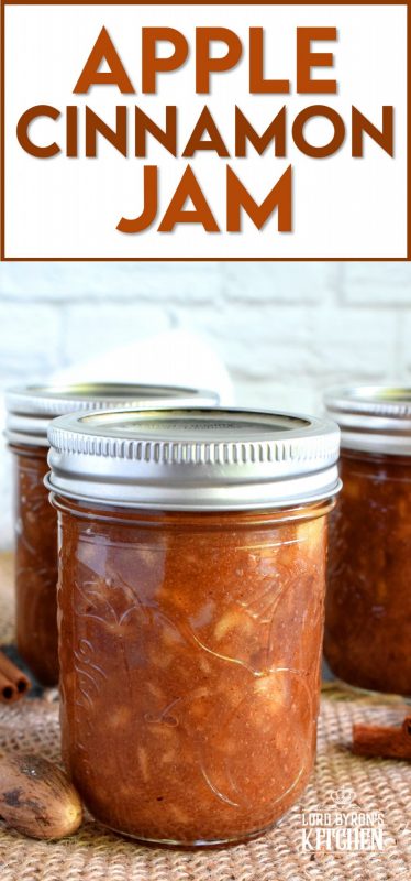 The taste of autumn captured and preserved in a simple to prepare jam. Apple Cinnamon Jam is a jam that tastes like a dessert. Great on ice cream, or folded into apple turnovers, or just smeared liberally on warm toast! #apple #jam #butter #cinnamon