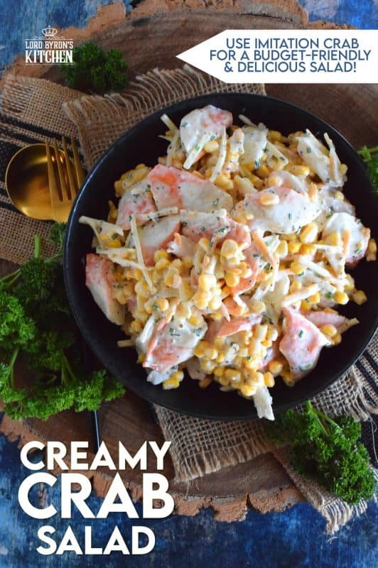 This is an imitation crab salad like no other. Loaded with flavour, and some unexpected ingredients, Creamy Crab Salad tastes like first class on a stand-by budget! It's creamy, it's cheesy, and the chives add such a bold and fresh oniony flavour. This ain't your average crab salad! #crabsalad #imitationcrab #crab #sidesalad #seafood #seafoodsalad