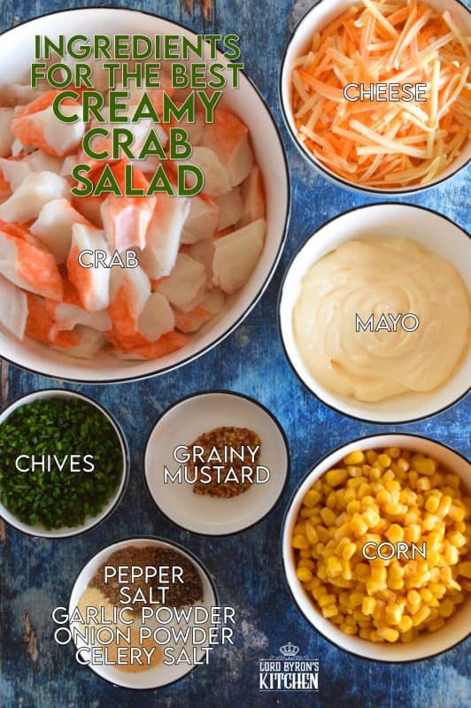 This is an imitation crab salad like no other. Loaded with flavour, and some unexpected ingredients, Creamy Crab Salad tastes like first class on a stand-by budget! It's creamy, it's cheesy, and the chives add such a bold and fresh oniony flavour. This ain't your average crab salad! #crabsalad #imitationcrab #crab #sidesalad #seafood #seafoodsalad