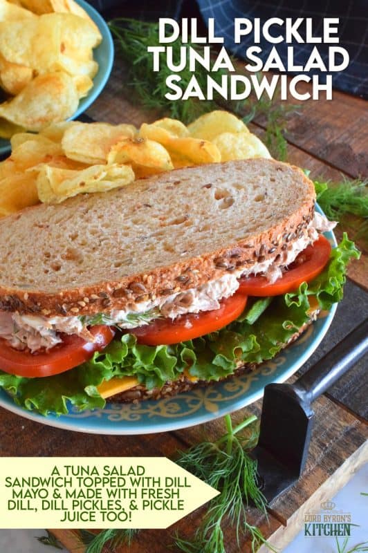 Who has time for boring sandwiches? You won't find that here, and this Dill Pickle Tuna Salad Sandwich is making sure of it! The tuna is prepared with dill pickles and fresh dill for maximum dill flavour. Finish it off with a slice of cheese, crisp lettuce, and sliced tomatoes all on great-tasting, multi-grain bread! #tuna #tunasalad #tunasandwich #dill #dillpickles #sandwiches