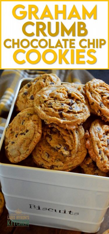 Like the name implies, Graham Crumb Chocolate Chip Cookies are made with crushed graham crumbs, chocolate, and brown sugar. They're a soft-baked cookie with a crispy edge. The texture of the crumbs with the milk chocolate is sensational. These are one of the best cookies you'll ever eat! #graham #cracker #crumb #chocolate #chip #cookies