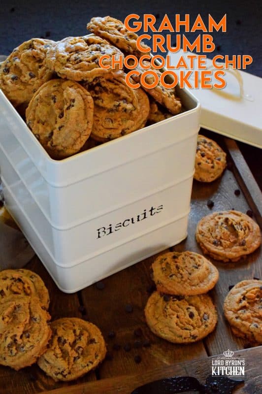 Like the name implies, Graham Crumb Chocolate Chip Cookies are made with crushed graham crumbs, chocolate, and brown sugar. They're a soft-baked cookie with a crispy edge. The texture of the crumbs with the milk chocolate is sensational. These are one of the best cookies you'll ever eat! #graham #cracker #crumb #chocolate #chip #cookies