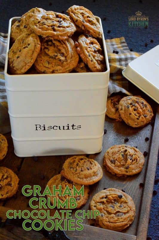 Like the name implies, Graham Crumb Chocolate Chip Cookies are made with crushed graham crumbs, chocolate, and brown sugar. They're a soft-baked cookie with a crispy edge. The texture of the crumbs with the milk chocolate is sensational. These are one of the best cookies you'll ever eat! #graham #cracker #crumb #chocolate #chip #cookies