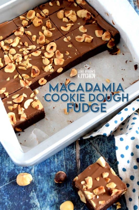 Chocolate and macadamia go together like bread and butter. Macadamia Cookie Dough Fudge is the perfect unison of them both; little cake-like bites of fudge, filled with two whole cups of macadamias! Consider this fudge recipe a gift from me to you! #cookiedough #fudge #chocolatefudge #macadamia #nuts #nutty