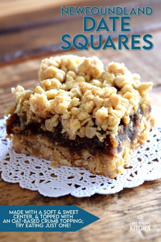Newfoundland Date Squares are a traditional Newfoundland treat! Slightly sweet, with a crumb topping, and a soft, chewy center, they are just perfect for an afternoon snack with a cup of hot tea! These are a regular treat on the island; no special occasion is needed! #newfoundland #newfie #traditional #recipes #date #squares