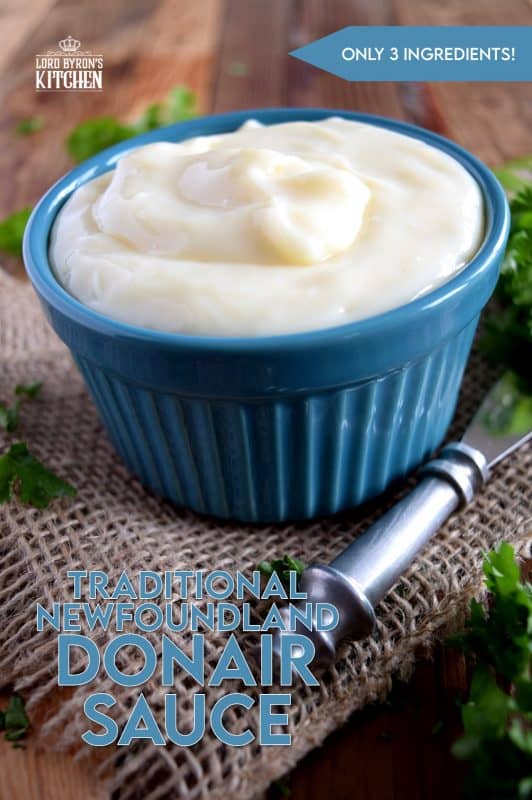 A sweet, tangy, garlicky dipping sauce that’s fit for a king! With three very simple ingredients, Newfoundland Donair Sauce is able to transform your favourite dippers into a glorious, tantalizing, taste adventure! #donair #garlic #sauce #newfounland #gyro #donar #atlantic
