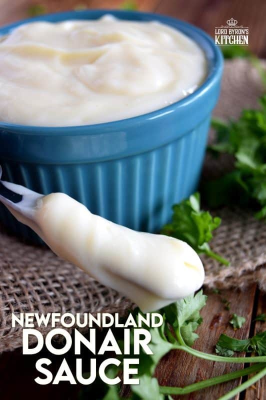 A sweet, tangy, garlicky dipping sauce that’s fit for a king! With three very simple ingredients, Newfoundland Donair Sauce is able to transform your favourite dippers into a glorious, tantalizing, taste adventure! #donair #garlic #sauce #newfounland #gyro #donar #atlantic