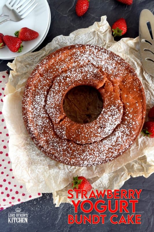 Who doesn't love cake?  A good bundt cake recipe is a must-have for any home cook, and this Strawberry Yogurt Bundt Cake doesn't get any easier or more delicious! Prepared with fresh strawberries and strawberry yogurt, this cake is for the serious strawberry lover! #strawberry #strawberrycake #yogurt #yogurtcake #bundt #bundtcake