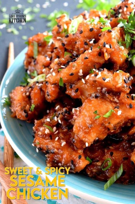 Sweet and Spicy Sesame Chicken is a home-style version of a classic Chinese restaurant take out dish. With a little spice and a little sweet, this dish is sure to please everyone's personal tastes. Who can turn down tender pieces of chicken fried until crispy and tossed in a homemade sauce? #sesamechicken #asianrecipes #sweetandspicy #chinesechicken #friedchicken #chicken