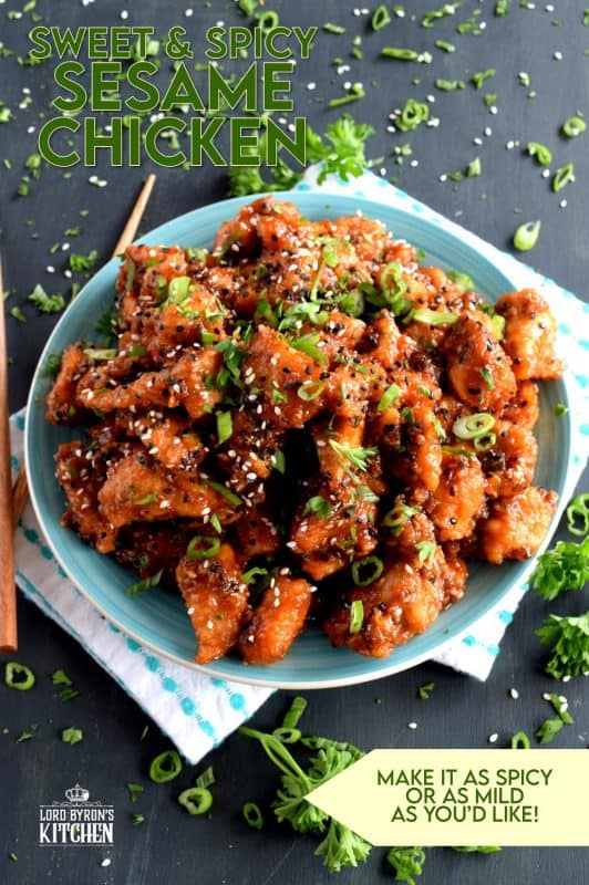 Sweet and Spicy Sesame Chicken is a home-style version of a classic Chinese restaurant take out dish. With a little spice and a little sweet, this dish is sure to please everyone's personal tastes. Who can turn down tender pieces of chicken fried until crispy and tossed in a homemade sauce? #sesamechicken #asianrecipes #sweetandspicy #chinesechicken #friedchicken #chicken