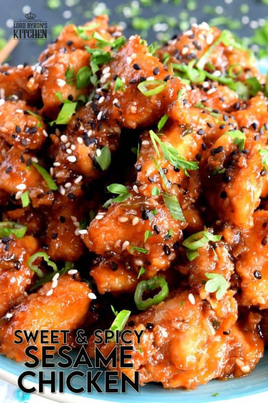 Sweet and Spicy Sesame Chicken is a home-style version of a classic Chinese restaurant take out dish. With a little spice and a little sweet, this dish is sure to please everyone's personal tastes. Who can turn down tender pieces of chicken fried until crispy and tossed in a homemade sauce? #sesamechicken #asianrecipes #sweetandspicy #chinesechicken #friedchicken #chicken