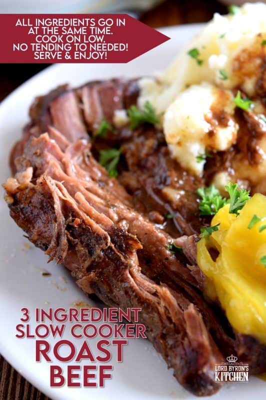 Slow cooker-based meals are meant to be easy and affordable. Three Ingredient Slow Cooker Pot Roast can't be beaten in terms of price and ease. So delicious and tender, and a great way to use cheaper cuts of beef. Would you believe this gorgeous main is prepared with only 3 ingredients? And, one of those is the beef! #slowcooker #potroast #beef #crockpot #pioneerwoman #roseshadow