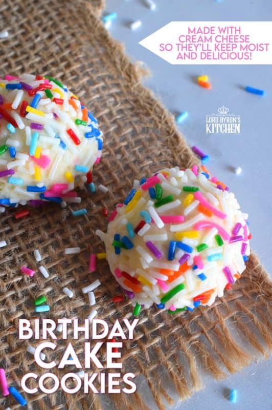 Birthday Cake Cookies are made with cream cheese, so you know they will be soft and moist! Loaded with candy sprinkles, and infused with a cake batter extract, these delicious cookies taste just like a birthday cake, only better! #birthday #birthdaycake #cookies #sprinkles #birthdaycakecookies