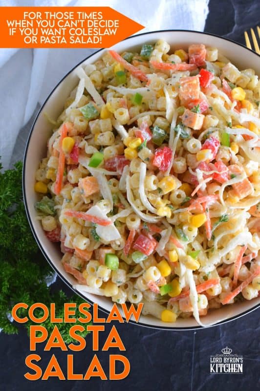 For those times when you're not sure if you want a coleslaw or a pasta salad, make them both - together! All of the tanginess and sweetness that you love in a crunchy coleslaw, coupled with the savoury, homestyle taste of a classic pasta salad! Why have just the one when you can have both? #coleslaw #pastasalad #macaronisalad #summerside #vegetarian #sidedish #meatless #macaronisalad #salad
