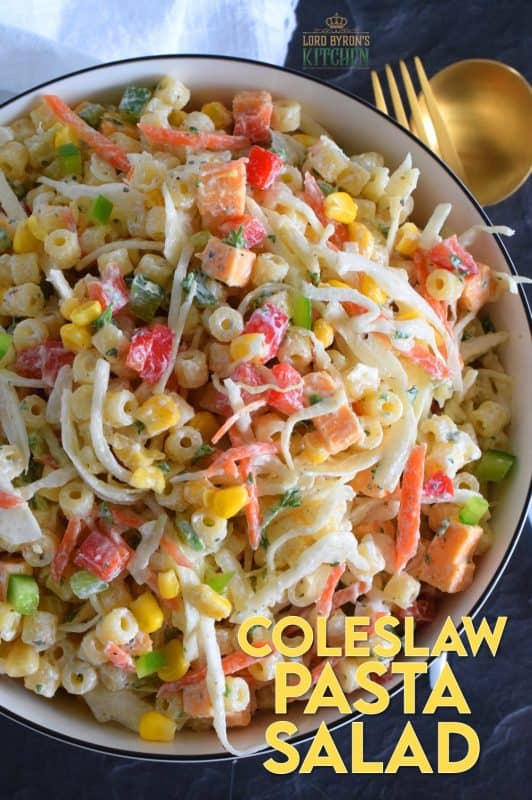 For those times when you're not sure if you want a coleslaw or a pasta salad, make them both - together! All of the tanginess and sweetness that you love in a crunchy coleslaw, coupled with the savoury, homestyle taste of a classic pasta salad! Why have just the one when you can have both? #coleslaw #pastasalad #macaronisalad #summerside #vegetarian #sidedish #meatless #macaronisalad #salad