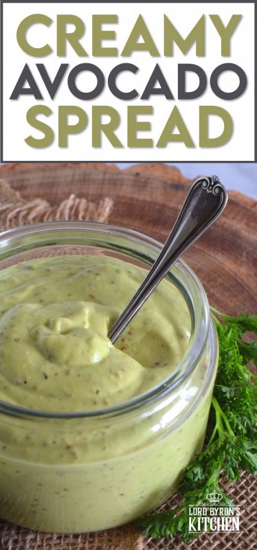 A combination of ripe avocado, creamy mayonnaise, sour vinegar, and tart mustard is what makes Creamy Avocado Spread so delicious! Whip it up, and keep it in your fridge for up to a week - if it lasts that long! #avocado #mayonnaise #spread #dip #sauce #creamy