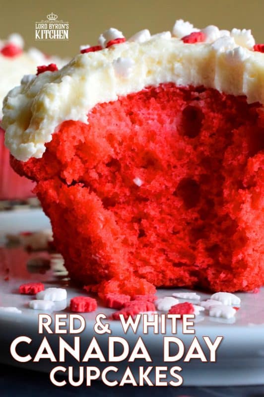 These cupcakes are red and white for Canada Day! Prepared with a vanilla base and a delicious homemade ermine frosting, these are going to be a hit! #canadaday #canada #redandwhite #red #white #cupcakes #dessert #sprinkles