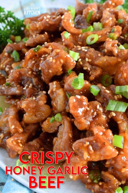 Thinly sliced beef, fried until crispy, and coated in a sweet and sticky honey garlic sauce. Crispy Honey Garlic Beef takes about 30 minutes from start to finish, and it is a wonderfully and budget-friendly main. Serve with rice and steamed veggies for a complete meal! #honeygarlic #crispybeef #beef #takeout #asian #chinese #restaurant