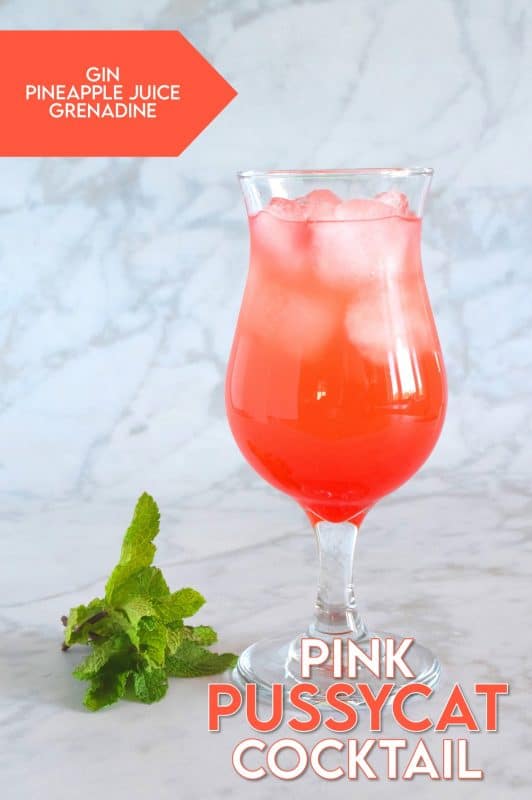 The oddly named Pink Pussycat Cocktail, which isn't really that pink at all, is a quick and easy drink which, unlike most cocktails, requires only one type of alcohol. This light and refreshing fruity drink is prepared with pineapple juice and has very low alcohol content. #cocktails #pink #pussycat #pineapple #gin
