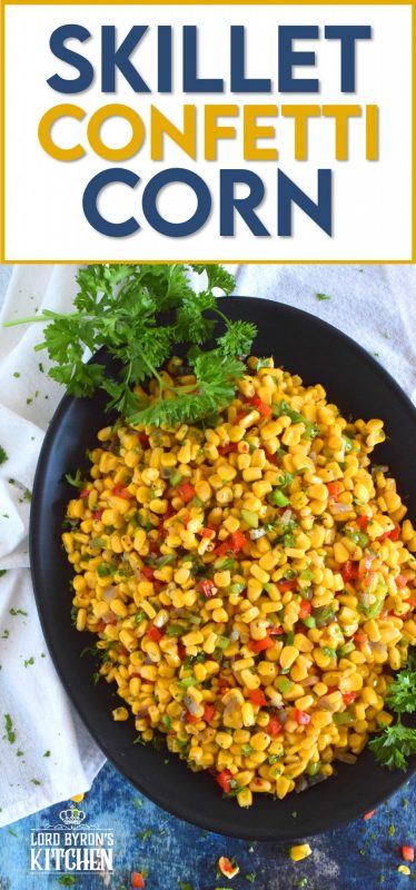 A bright, bold, and fresh summer side is right here! Skillet Confetti Corn is the most delicious summer side and it takes less than twenty minutes from start to finish. Sautéed in butter, corn is paired with bell peppers, red onions, jalapenos, and green onions. It's one of those sides you always wish you made more of! #corn #summer #summersides #confetti #salad #sidedish #vegetable #vegetarian