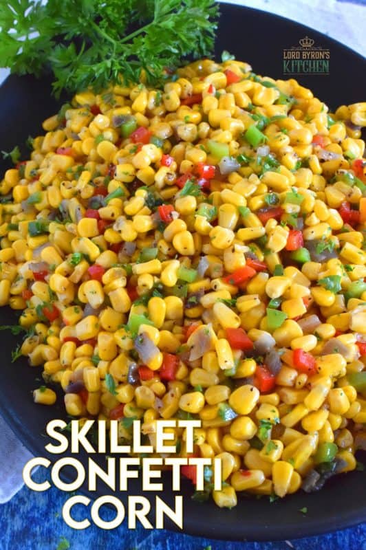 A bright, bold, and fresh summer side is right here! Skillet Confetti Corn is the most delicious summer side and it takes less than twenty minutes from start to finish. Sautéed in butter, corn is paired with bell peppers, red onions, jalapenos, and green onions. It's one of those sides you always wish you made more of! #corn #summer #summersides #confetti #salad #sidedish #vegetable #vegetarian