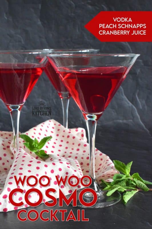 Don't let this nonsensical name fool you! The Woo Woo Cosmo Cocktail is not only fun to say, but is deliciously flavourful! With its beautiful, deep red colour, and its intoxicating scent, this is a cocktail recipe you might want to commit to memory, because you will want to make it over and over again! #cosmo #cocktail #cosmopolitan #woowoo