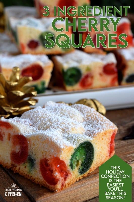 Sometimes are recipe needs to be quick and easy. 3 Ingredient Cherry Squares are just that, but they are also pretty to look at and delicious too! #3 #ingredient #squares #candied #cherries #christmas #holiday #baking