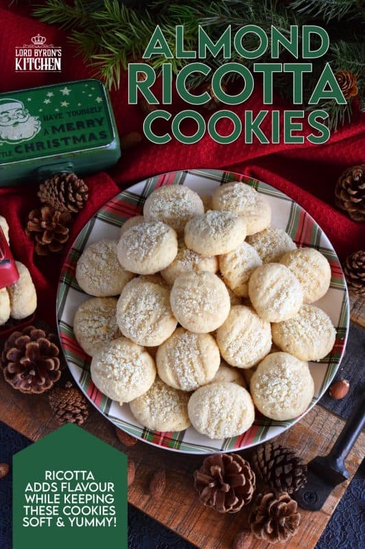 Ricotta cheese is baked into these Almond Ricotta Cookies, which will help keep the cookies soft and fresh for all of your holiday visitors! This cookie looks rather plain and boring, but the flavour is tremendously good! #Italian #cookies #christmas #holiday #almond #ricotta #cheese #baking