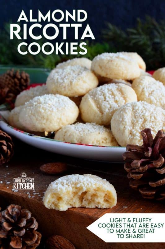 Ricotta cheese is baked into these Almond Ricotta Cookies, which will help keep the cookies soft and fresh for all of your holiday visitors! This cookie looks rather plain and boring, but the flavour is tremendously good! #Italian #cookies #christmas #holiday #almond #ricotta #cheese #baking
