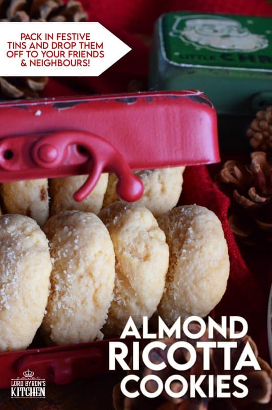 Ricotta cheese is baked into these Almond Ricotta Cookies, which will help keep the cookies soft and fresh for all of your holiday visitors! This cookie looks rather plain and boring, but the flavour is tremendously good! #Italian #cookies #christmas #holiday #almond #ricotta #cheese #baking