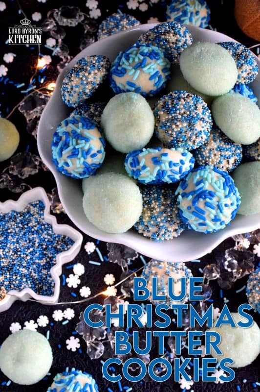 Butter, flour, and sugar are the main ingredients in these Blue Christmas Butter Cookies.  Your Christmas will be anything but blue though after you bite into these cookies! They are the type of cookie that just melts in your mouth, and before you know it, you've eaten way more than your share! #christmas #holiday #baking #cookies #butter #blue #bluechristmas