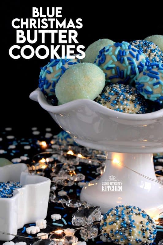 Butter, flour, and sugar are the main ingredients in these Blue Christmas Butter Cookies.  Your Christmas will be anything but blue though after you bite into these cookies! They are the type of cookie that just melts in your mouth, and before you know it, you've eaten way more than your share! #christmas #holiday #baking #cookies #butter #blue #bluechristmas